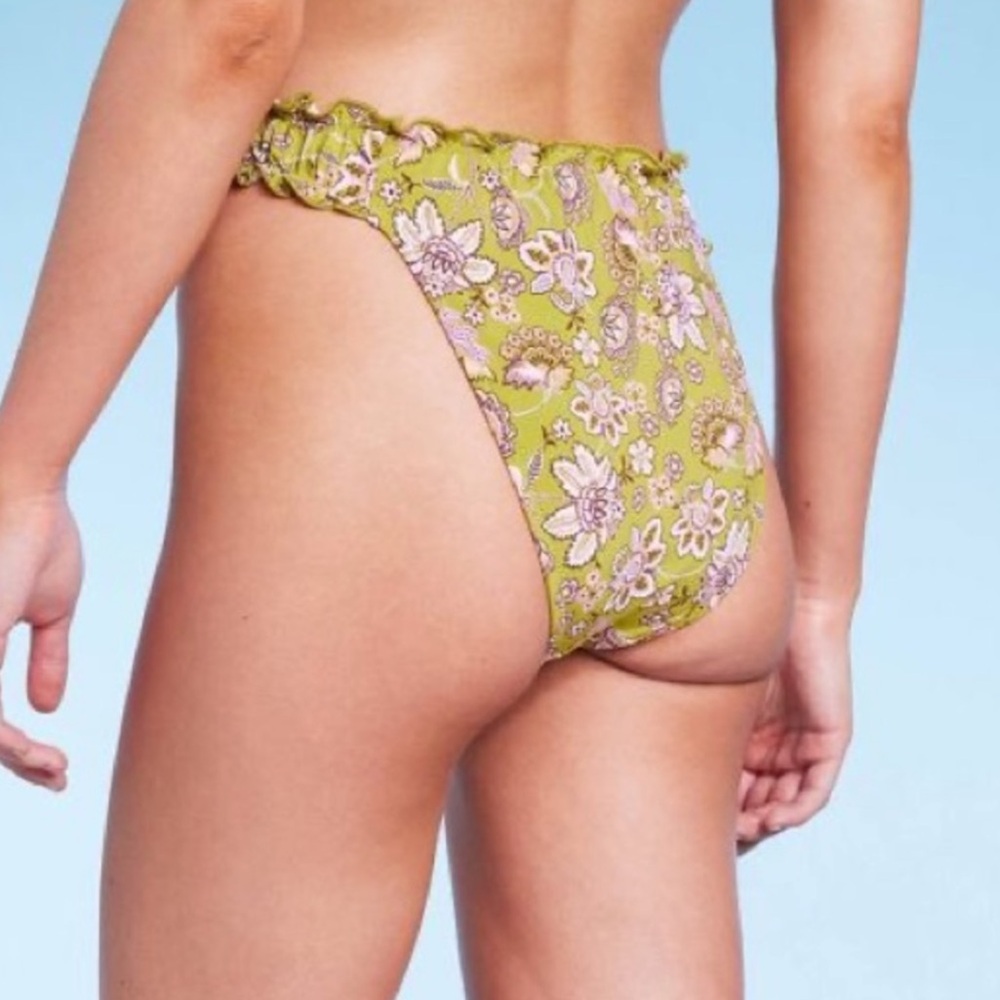 Wild Fable Ruffle Detail High Leg Cheeky Floral Bikini Bottom